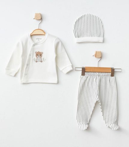 Boys white teddy bear set with stripes