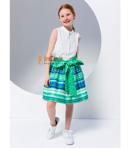 Sleeveless Blouse with Blue & Green Skirt