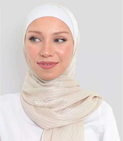 Sedef Stripped Satin Off-White Shawl