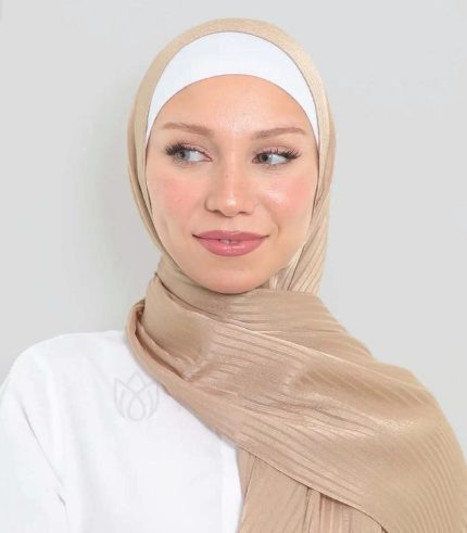 Sedef Stripped Satin Beige Nude Shawl